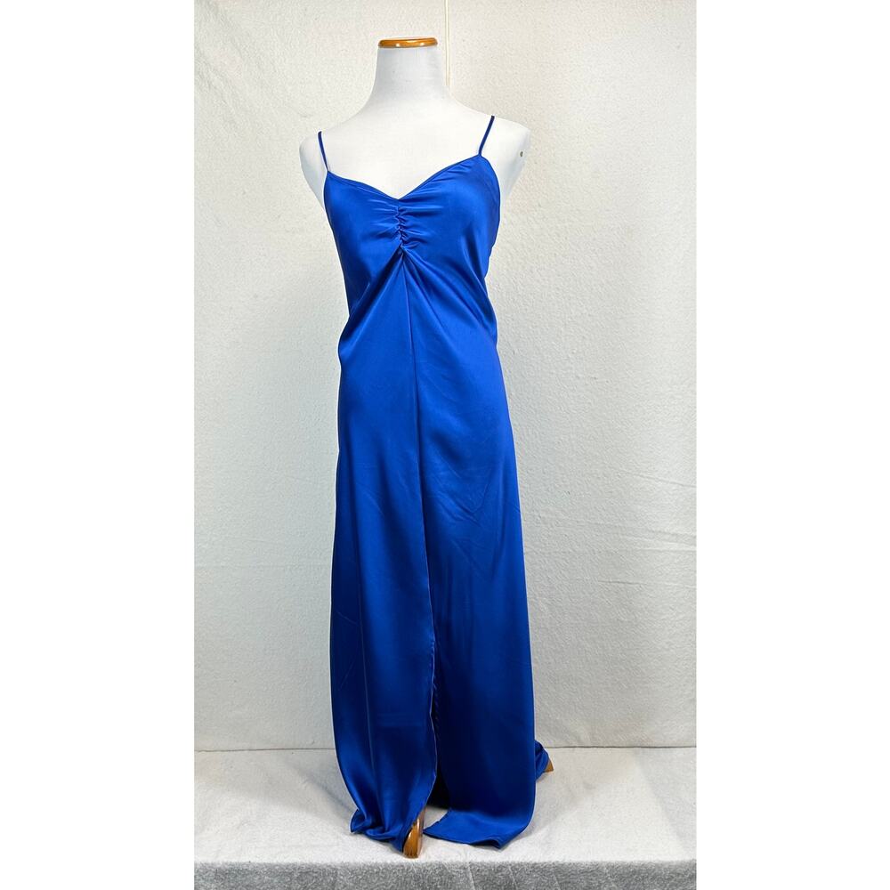Tahari Cobalt Blue Satin Slip Dress Maxi Size XL Simple Boho Summer Vacation